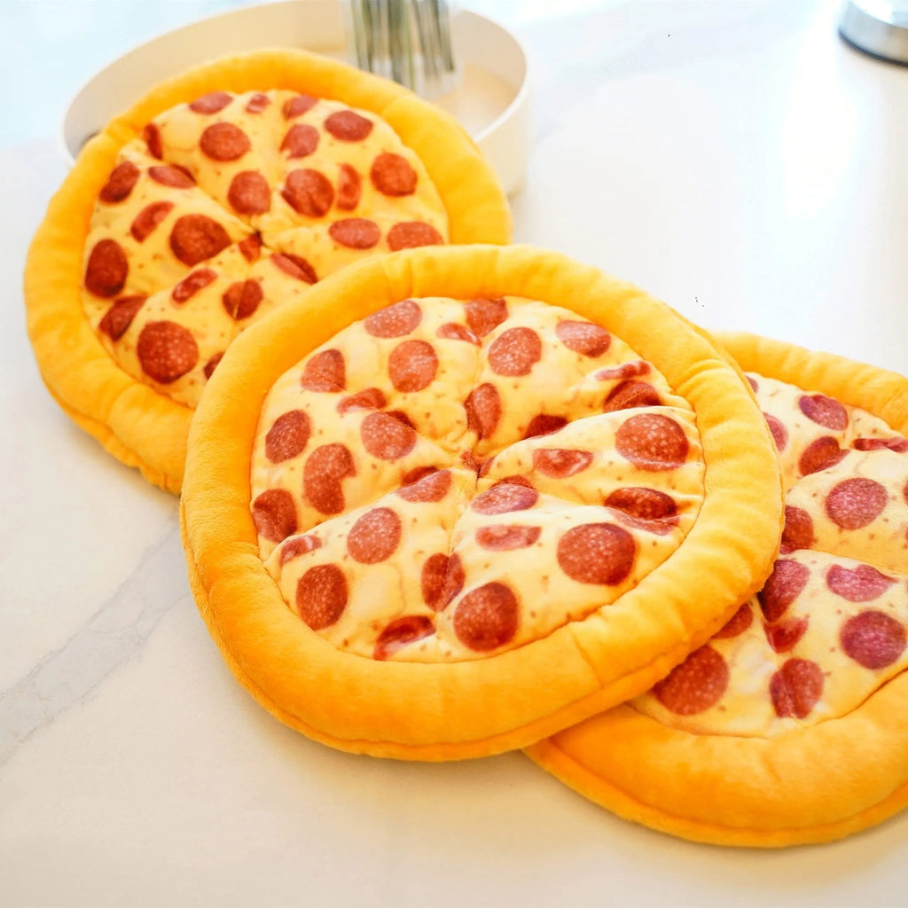 Yellow pizza slice shaped dog chew toy with squeaker for small medium dogs