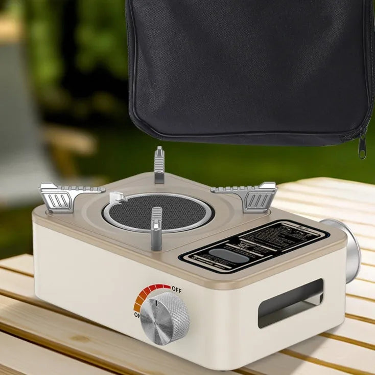 White portable infrared gas stove with windproof design for outdoor cooking