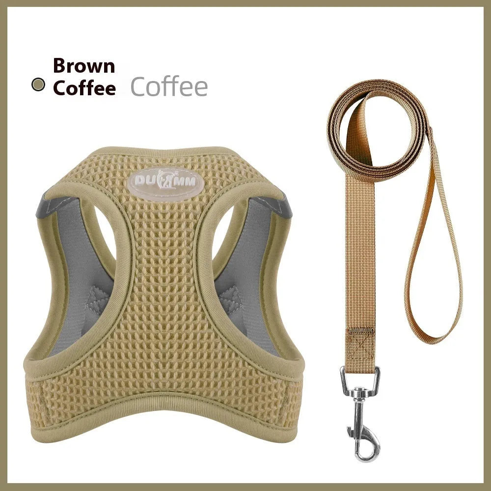 Brown waffle cloth cat harness with chest strap design for secure pet control