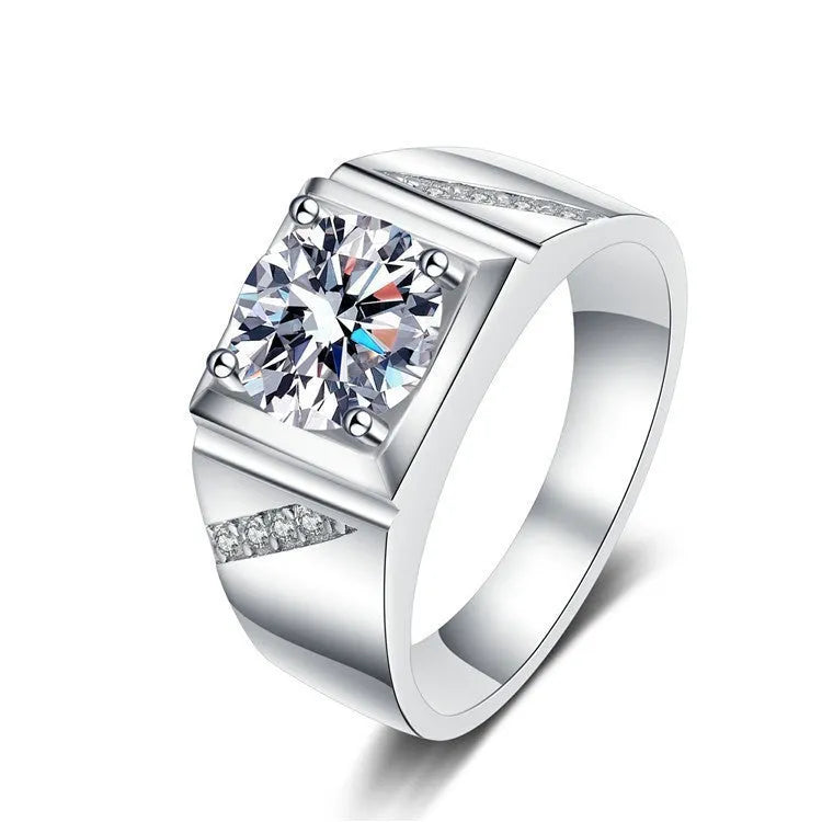 Men's square diamond ring in copper with adjustable opening, gold and platinum finish options