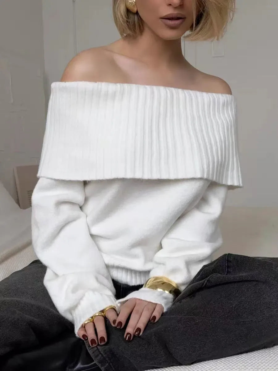 Grey off-the-shoulder sweater with 3D textured pattern and strapless design