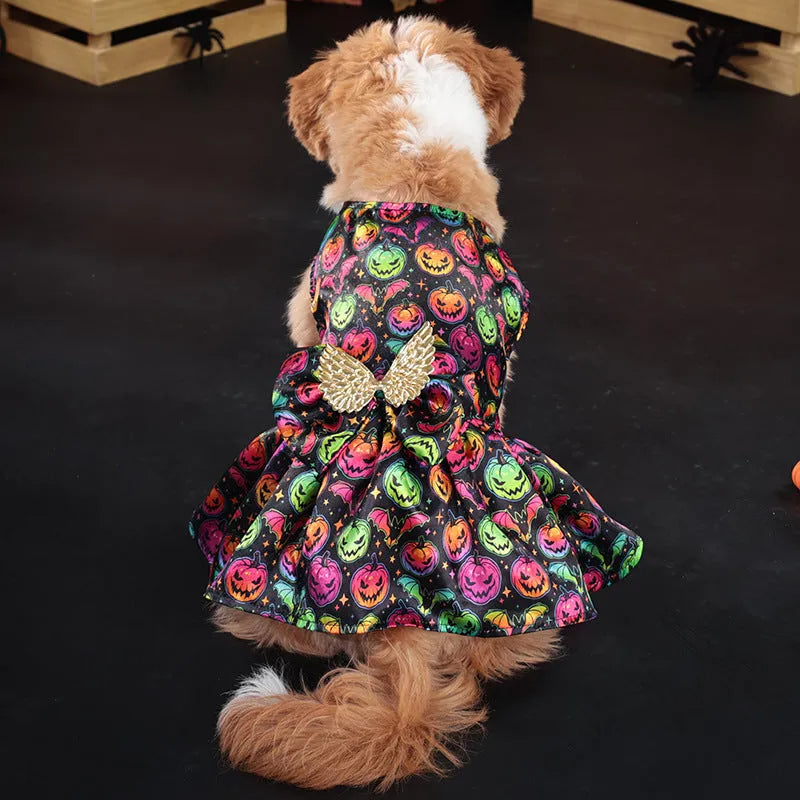 Angel wings Halloween pet costume for dogs in bright pumpkin or bat colours