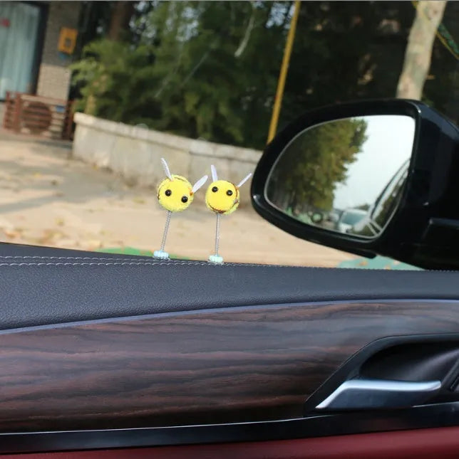 Square bee car decoration with cartoon design measuring 3cm by 3cm made from fur ball material