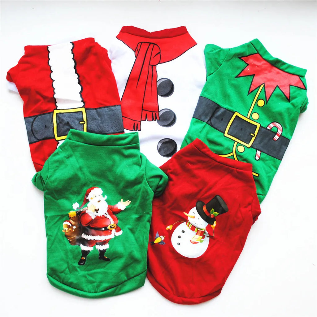 Dog Christmas costume sweatshirt vest in cotton, t-shirt style, shown in one of eight colours and sizes XS to L.