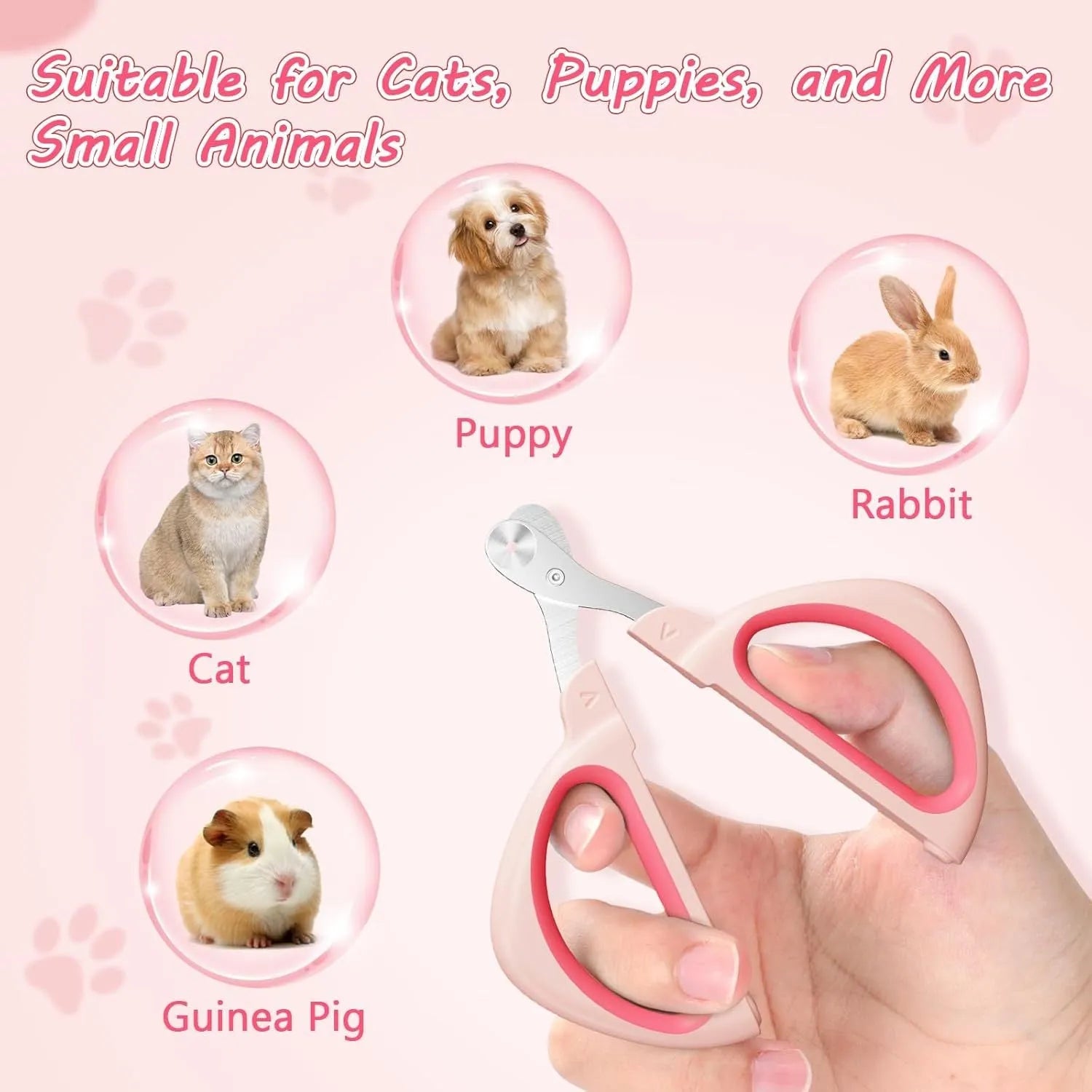 Cat nail clipper with positioning hole and non-slip handle in pink or blue colour