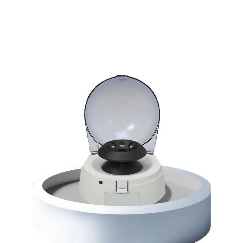 Mini laboratory centrifuge with 7000 RPM capability and compact rectangular design