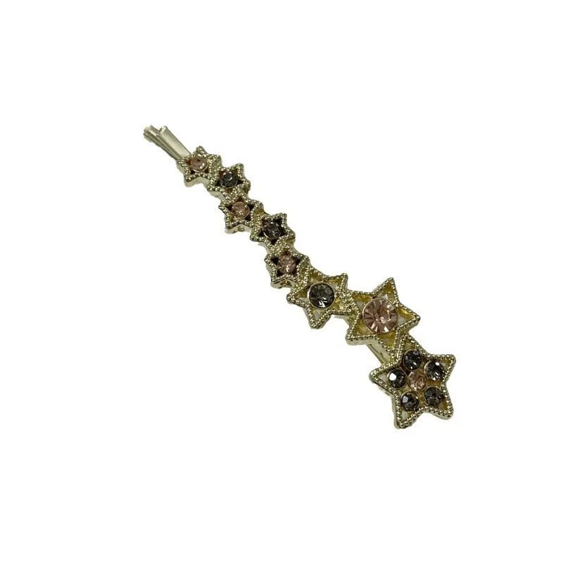 Gold electroplated Korean style bangs barrette with side clip and rhinestone star decoration