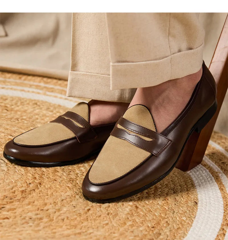 Coffee grey suede leather loafers with rubber sole and slip-on design