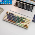 Free Wolf M87 wireless Bluetooth dual-mode keyboard in blueberry colour on a desk
