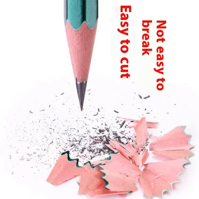 Box of 10 green hexagonal wooden pencils with HB and 2B graphite grades for drawing and writing.