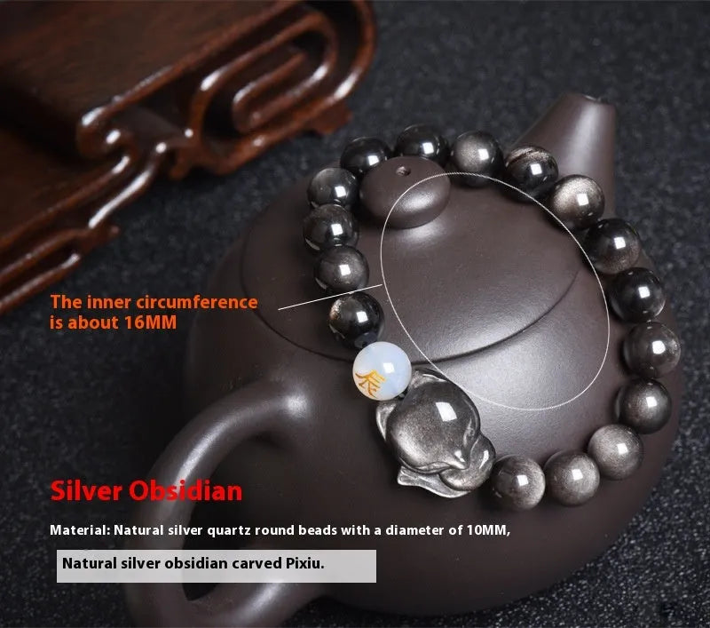 Natural obsidian zodiac bracelet with 10mm beads in three style variations