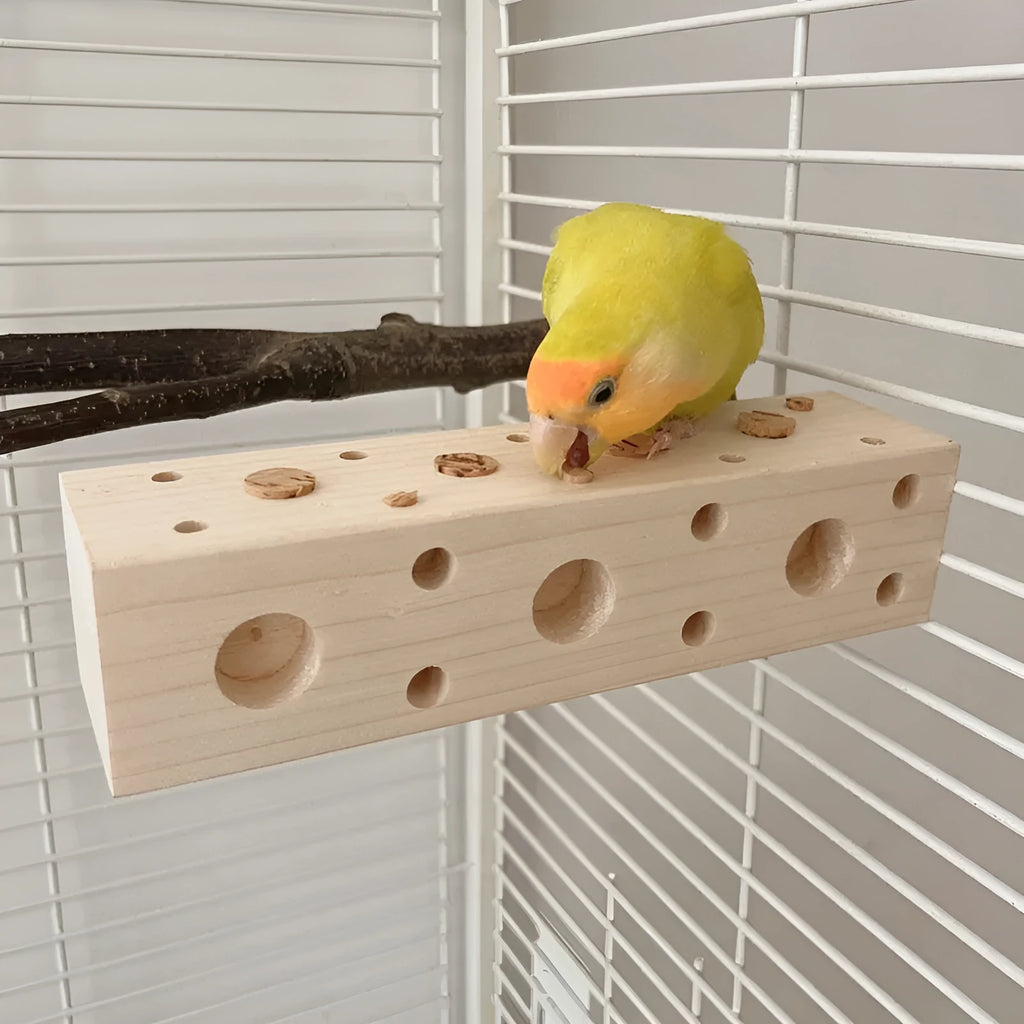 Parrot educational toy for gnawing wood with wooden plugs, available in bulk or bagged and long or short specification.