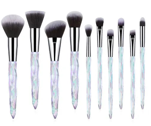 Ten foundation brushes with crystal handles and artificial fibre bristles in four colour options