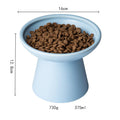 Elevated ceramic cat bowl with wide shallow dish in blue, green, pink or white colours