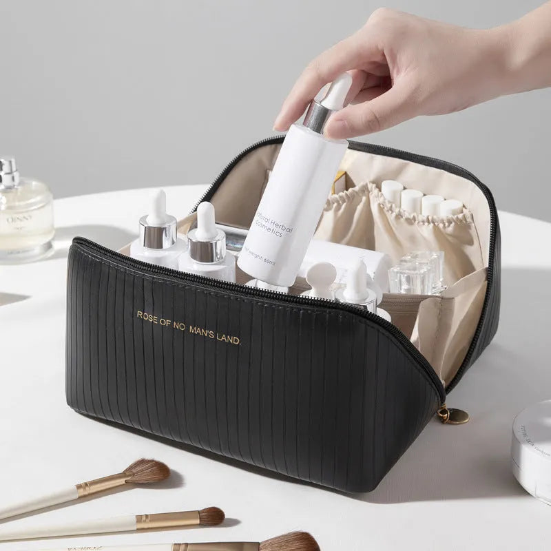 Vertical pattern pillow makeup bag cubic shape beige colour