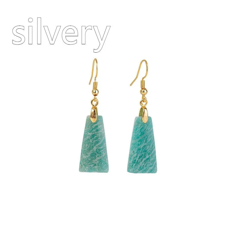 Amazonite geometric trapezoid earrings with octagon and quadrangle elements in gold or silver tone
