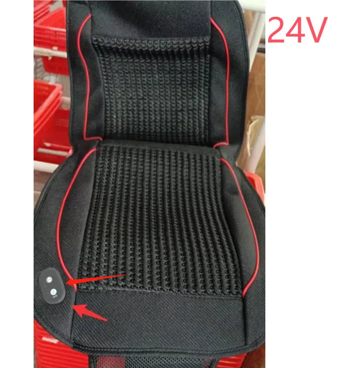 Square black car ventilation seat cushion with power cord on car seat