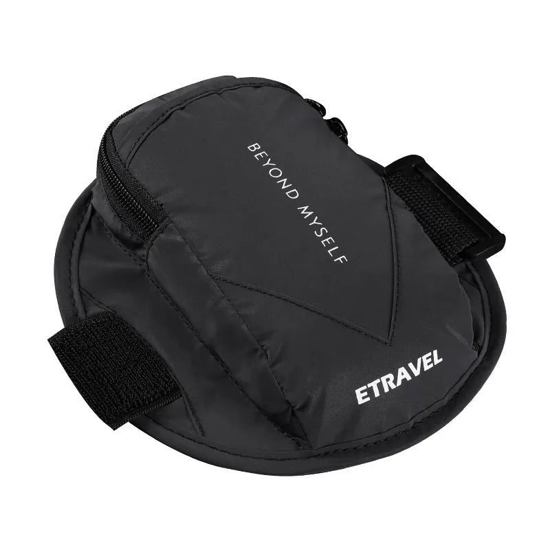 Running arm bag with reflective strips and adjustable arm strap in black colour