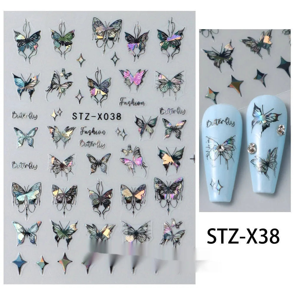Cartoon nail art stickers with black and silver strip love pattern design