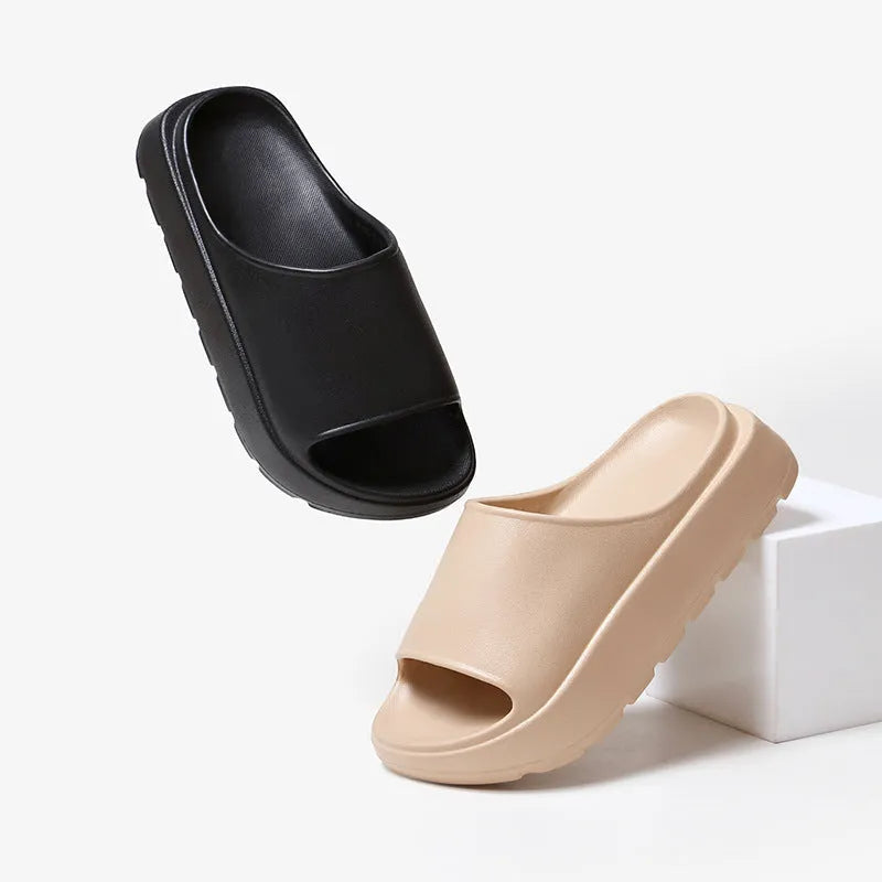 Women's fish mouth slippers with thick 5.5cm EVA soles in beige, black, khaki or rose red colours