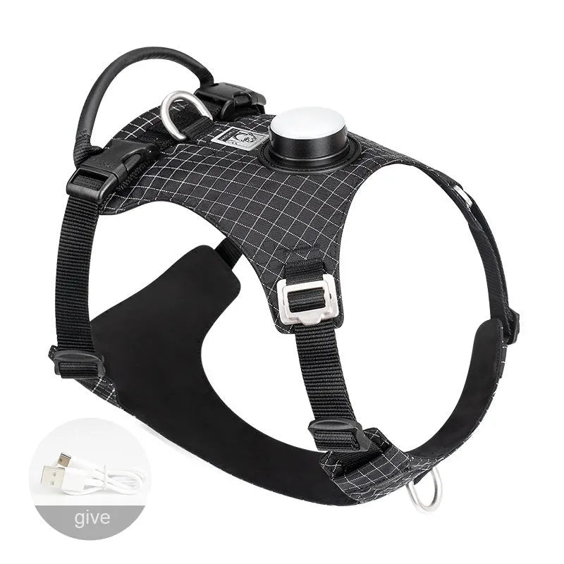 LED dog harness with chest strap in nylon material shown in multiple colour options