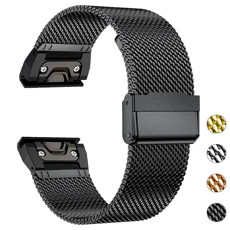Stainless steel Garmin Fenix watch strap with built-in card slot in silver colour