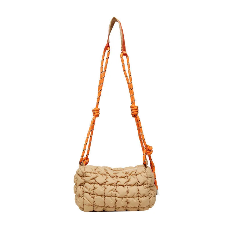 Women's lightweight nylon messenger bag in pillow shape with crossbody strap