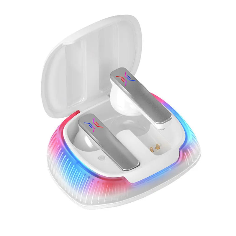 Hall Flashing wireless in-ear gaming headset in black or white colour with Type-C cable.