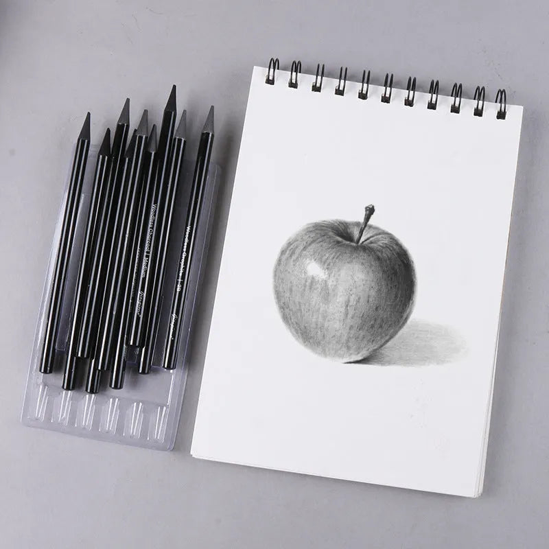 Carbonized pencil set showing 6 graphite and 3 carbonized pencils on suction card packaging