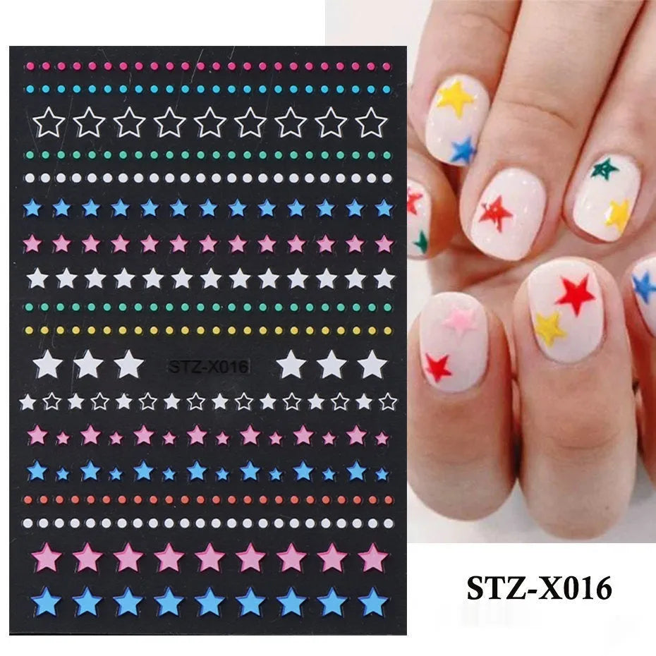 Cartoon nail art stickers with black and silver strip love pattern design