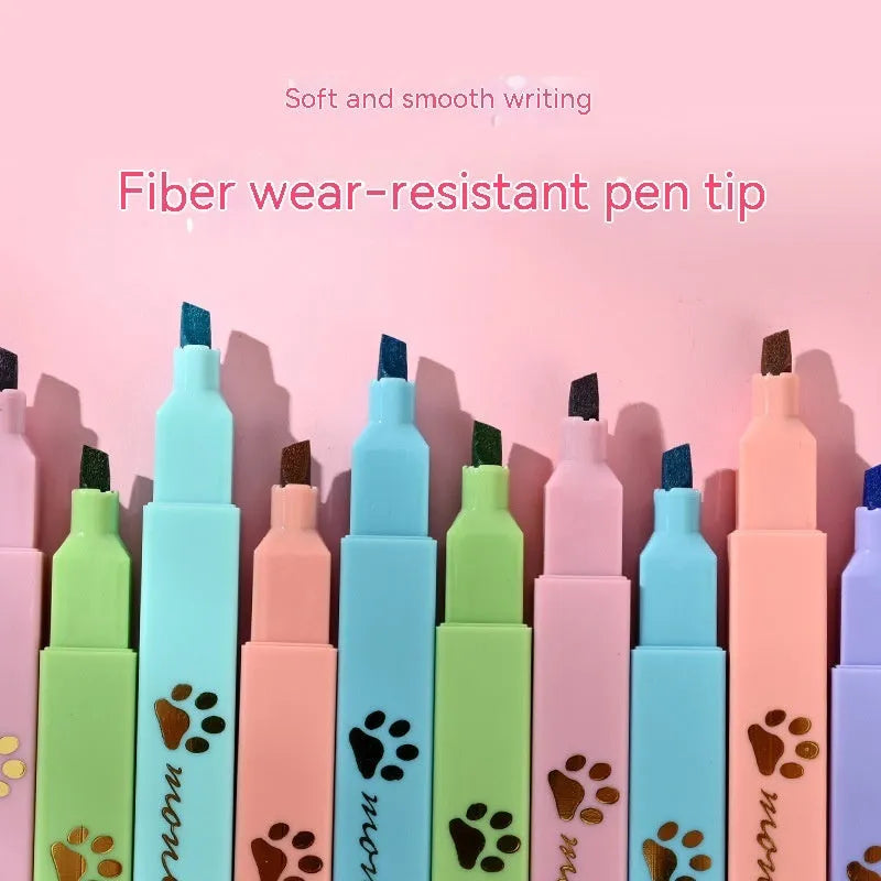 Cat's Paw fluorescent marker pen set showing six coloured pens with oblique tips