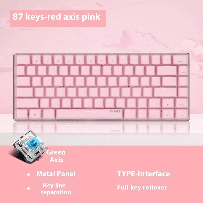 Pink 82-key mechanical keyboard with white backlight illumination on keys