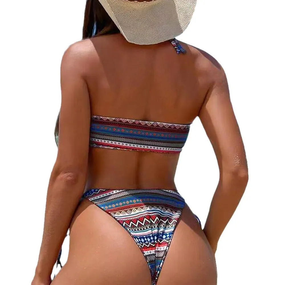 Halter neck women's bikini swimsuit in polyester with briefs bottom in choice of colours
