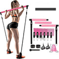 Yoga gymnastic bar with 180lb TPE resistance bands in black and pink colours for home fitness