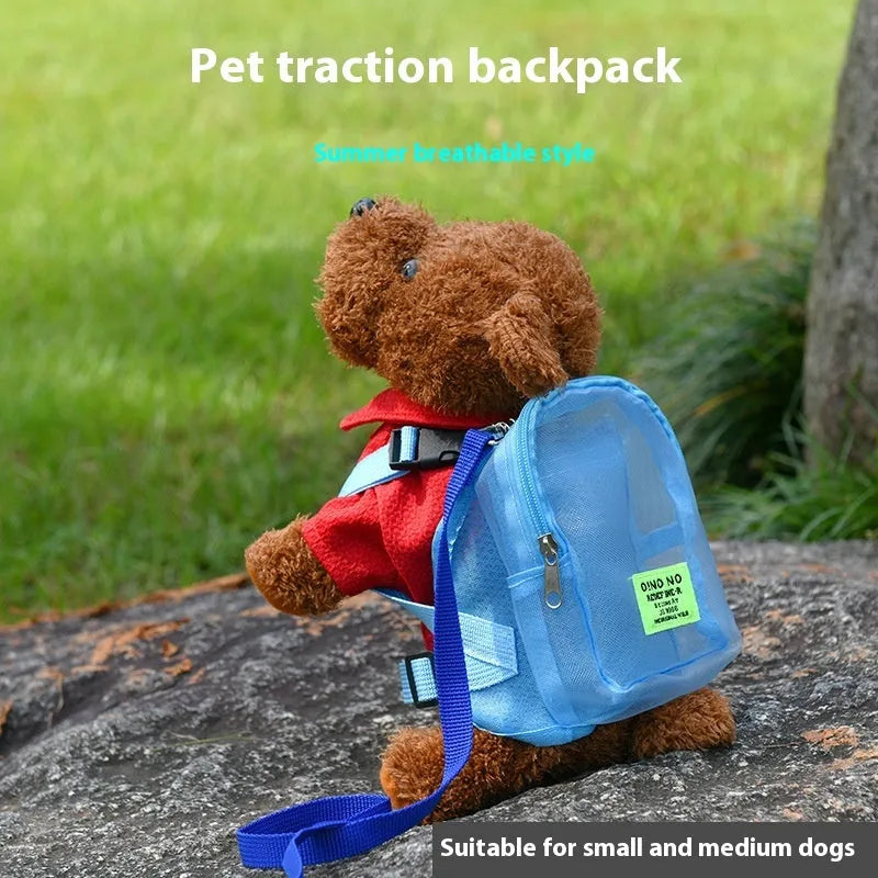 Blue portable dog backpack with breathable design for small pet transport