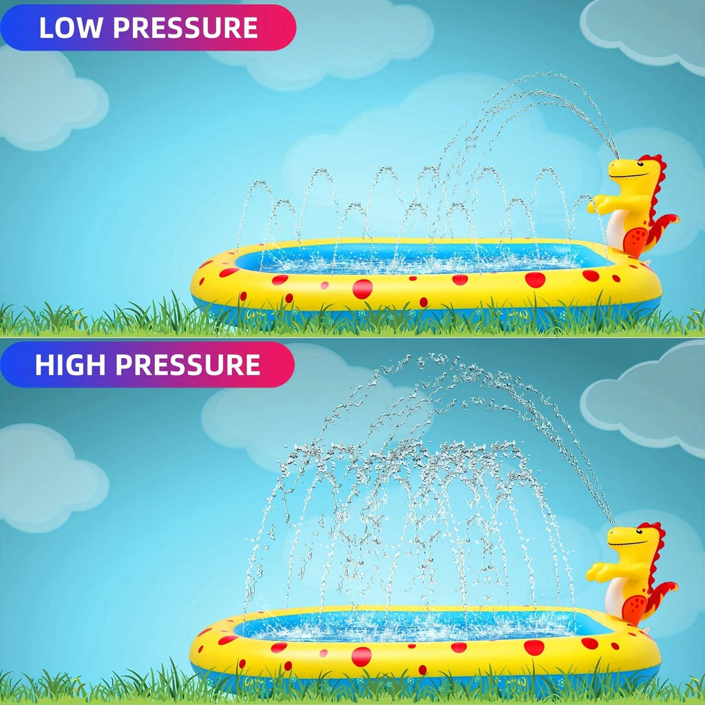 Blue dinosaur and shark inflatable water spray pool for kids outdoor play