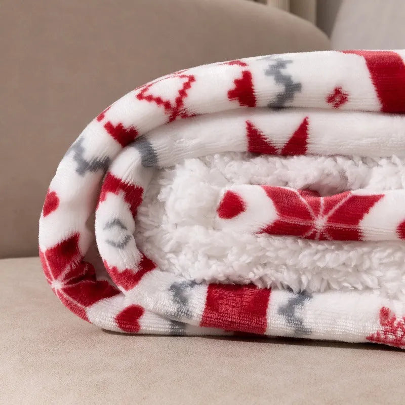 Flannel sherpa lambswool blanket in Elk Double White with cartoon anime pattern, 152x127cm and 150x200cm
