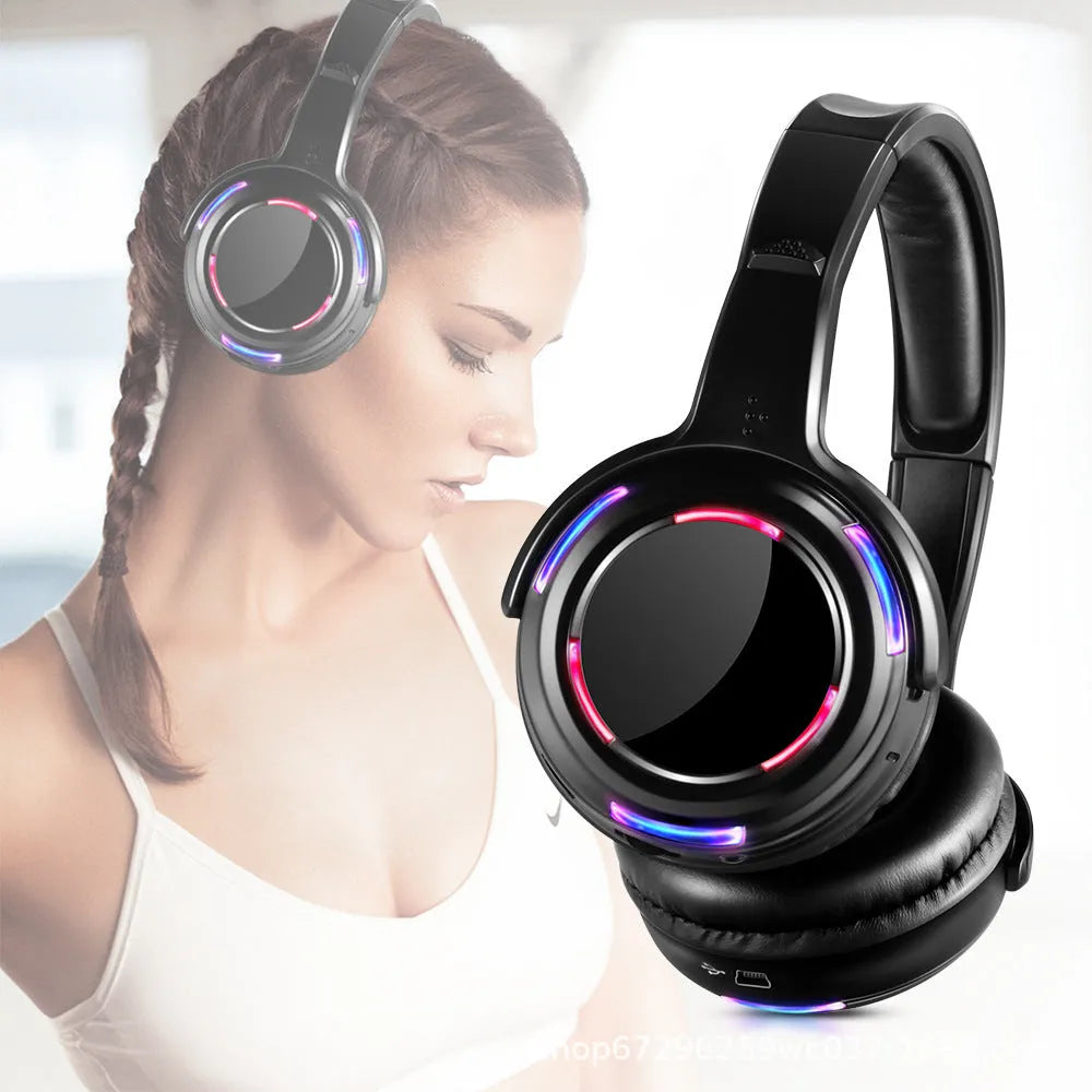 Black silent disco headphones with 3-metre cable and head-mounted design for party hire