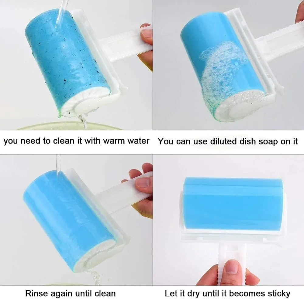 Blue green pink or yellow washable reusable lint roller for pet hair removal