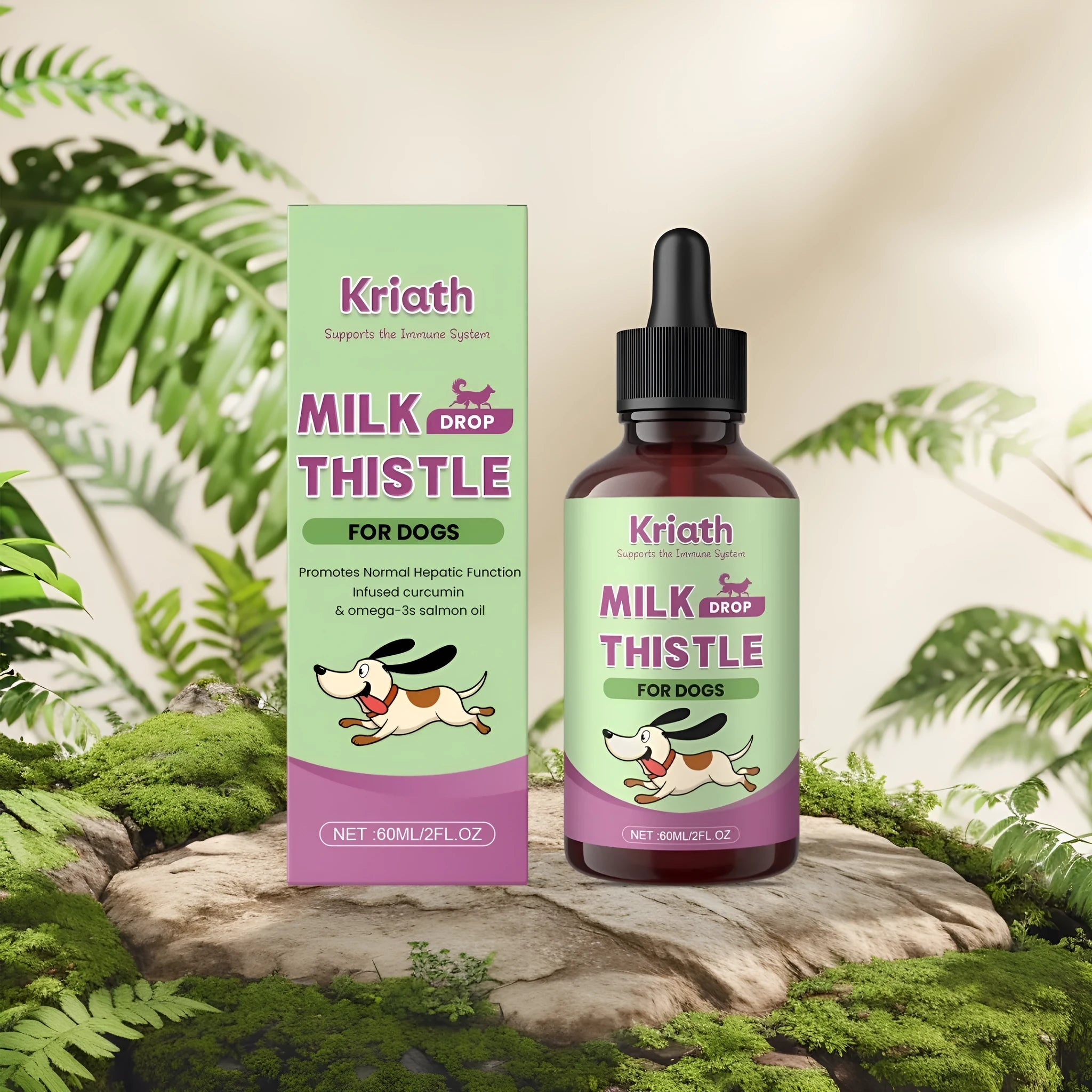 60ml bottle of dog milk thistle extract and turmeric liquid nutrient solution.