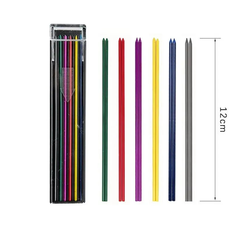 Boxed 0.7mm HB mechanical pencil refill leads in rainbow colours with plastic barrel tubes