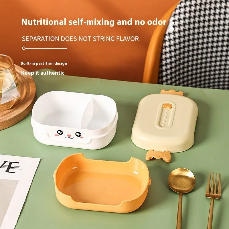 Children's square plastic divided lunch box with microwave-safe feature in three colour options