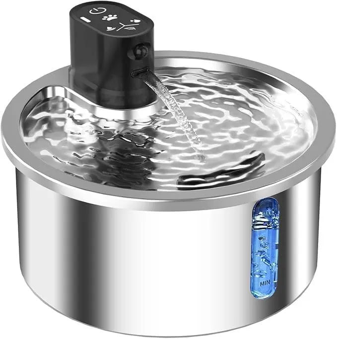White stainless steel cat water fountain with nine-gear constant temperature heating base for dogs and cats