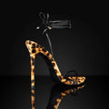 Women's leopard print Roman sandals with pointed toe and buckle ankle strap