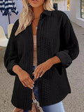 Women's solid colour long-sleeved knitted cardigan sweater shown in black, white, and khaki.