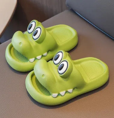 Children's pink EVA platform sandals featuring an animal pattern design on the upper