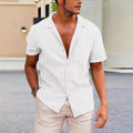 Men's solid colour corduroy short sleeve shirt with button front and lapels in regular fit