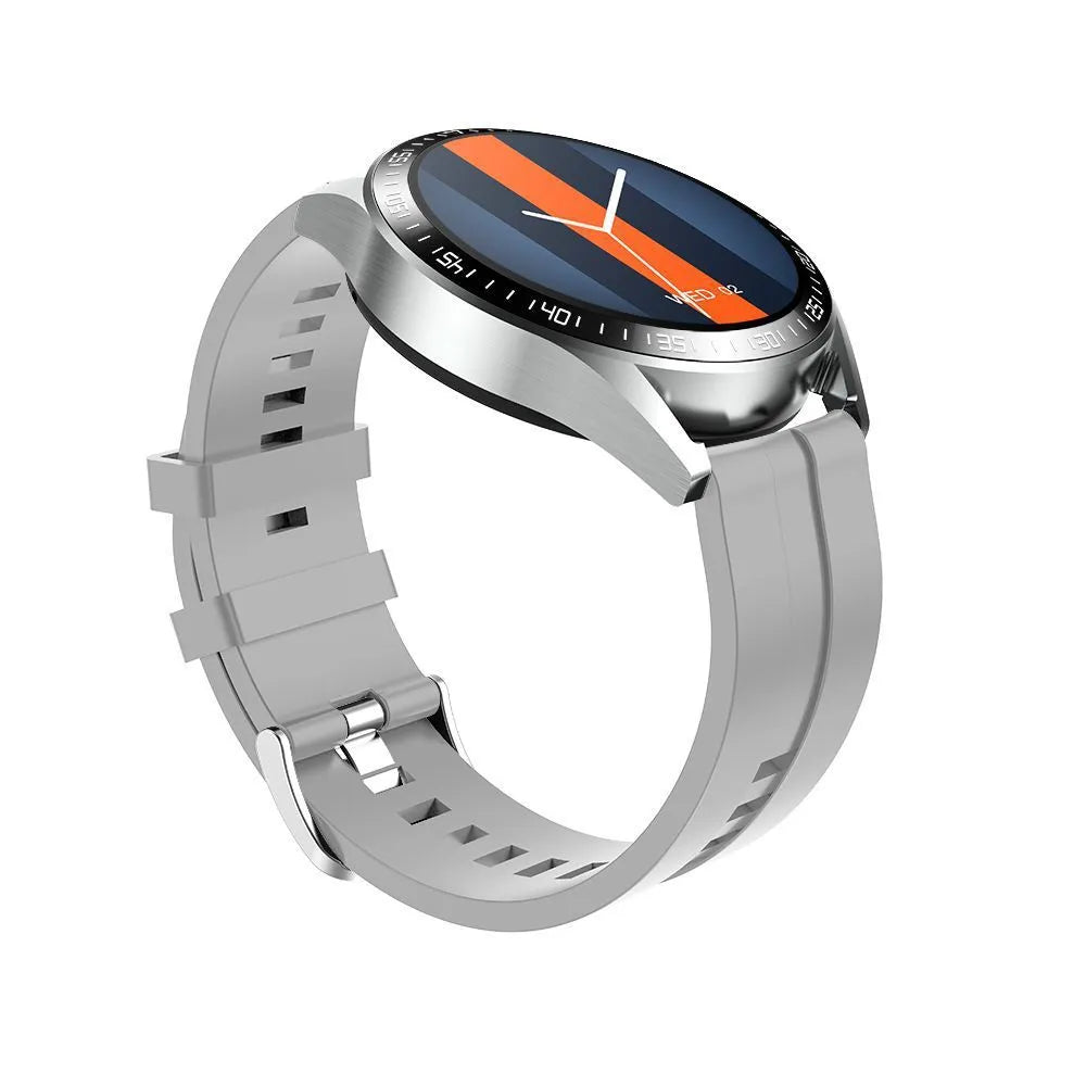Black GS3 Max smartwatch with colour touch screen displaying health stats, on a silicone wristband.