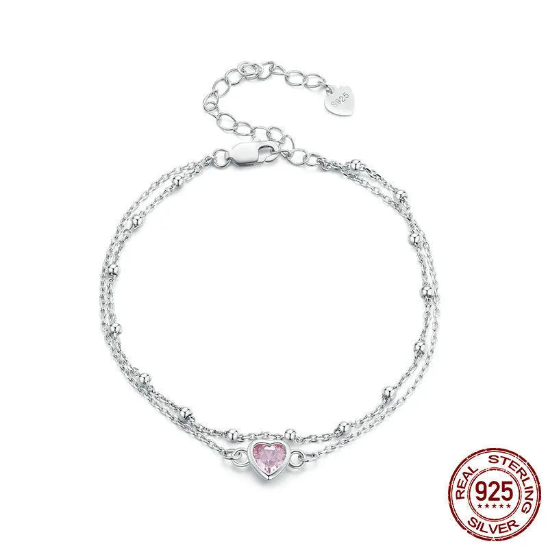 Sweet heart-shaped sterling silver bracelet with adjustable chain