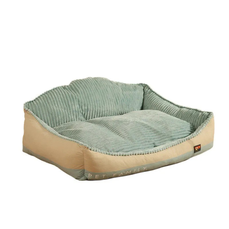 Morandi colour removable cover pet bed for dogs or cats, shown in medium and large sizes.
